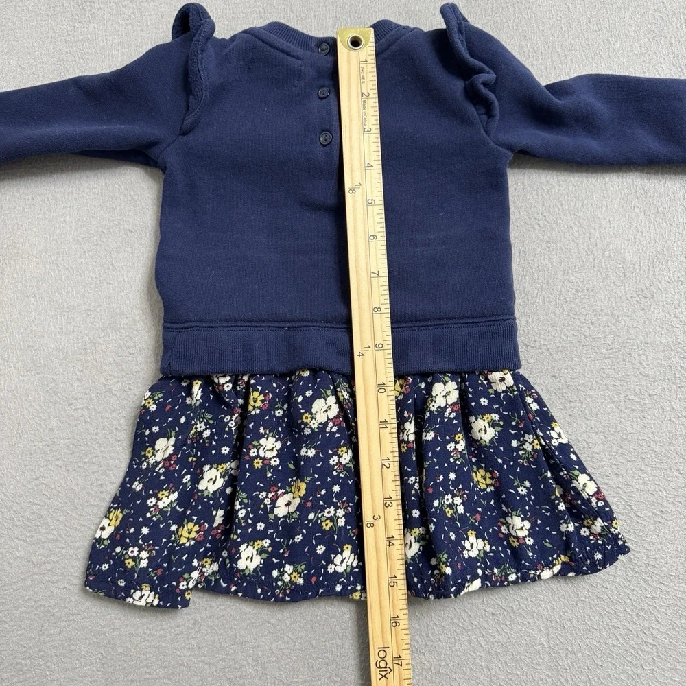 Ralph‎ Lauren Baby Dress 9 Mo Blue Floral Skirt Sweatshirt Ruffle Pony Logo